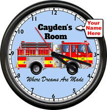 Fire Station Fire Fighter Truck Boy's Room Personalized Name Sign Wall Clock NEW picture