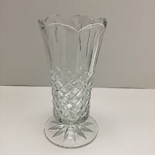 Vintage Clear Glass Diamond Pattern Pedestal Vase Fluted 7