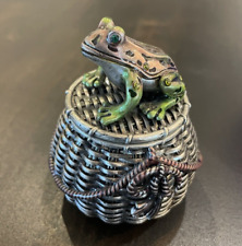 Vintage Rucinni Enameled Frog Basket Trinket  Box Rare Design 83A picture