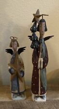 Greg Guedel Midwest Cannon Falls Folk Art Primitives Angel Figures 7.5 & 10” picture
