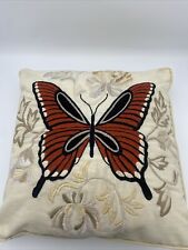 Vintage crewel style embroidered throw pillow butterfly design yellow for sofa picture