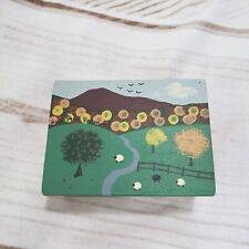 Vintage Hand Painted Wooden Trinket Box Countryside Sheep 3.25 x 2.25 Inch 1992 picture