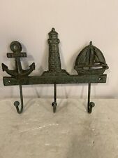 Vntg Nautical Wall Hook Cast Iron Ship Lighthouse Anchor Hat/Coat/Key See Photos picture
