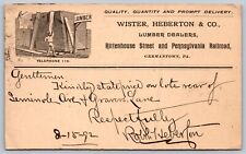 1892 PIONEER POSTCARD UX10 LUMBER DEALERS GERMANTOWN PA WISTER HEBERTON signed picture