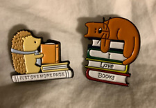 Hedgehog Enamel Pin Just One More Page and Cat I Love Books Brand New Lot of 2 picture