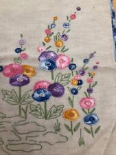 Vintage Beautiful Embroidered Piece, Hollyhocks & Lily Pads, Stitched Nicely picture