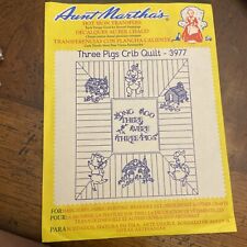 Aunt Martha's Hot Iron Transfer Three Pigs Crib Quilt #3977 Crafting Sewing picture