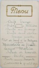 Menu, French 1933 Handwritten, Carnières Nord, Salade Homards, Langue Bordelaise picture