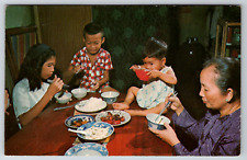 c1960s Family Dinner Children Eating Noodles Vintage Postcard picture
