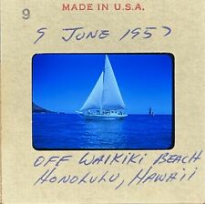Vintage 35mm Slide 1957 Sailboat Waikiki Beach Honolulu Kodachrome Red Border picture