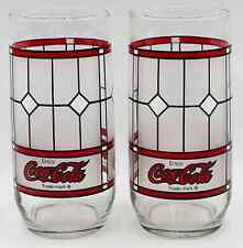 Set of 2 Vintage COCA-COLA Red Frosted Stained Glass Style 5.75