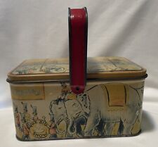 Vintage Antique Animal Cracker Circus Tin Litho Lunch Box with Handle Big Top picture