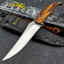 Browning Zebra Wood Handles Full Tang Fixed Blade Hunting Skinning Knife Sheath picture