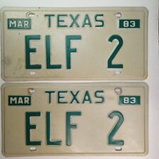 Texas Vintage 1983 License Plates Pair ELF 2 picture