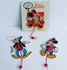 Set 3 Walt Disney Company Kurt Adler Minnie Mickey Mouse Goofy Wood Pull Puppet picture