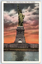 Original Old Vintage Outdoor Postcard Statue Of Liberty Sunrise New York Harbor picture