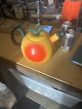Vintage COPCO Enameled Metal Peach Tea Kettle Pot Lid  1970s Enamelware picture