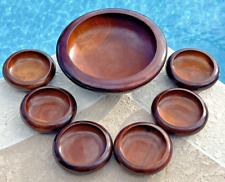 Vintage 7 Piece Wooden Salad Bowl Set One Large Bowl & 6 Small Bowls Dark Finish picture