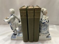 Vintage Colonial Man And Woman Bookends Blue White Gold Porcelain Hand Painted picture