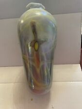 Vintage Beautiful Irrodecent Vase With Iris On Both Sides Hand Blown picture