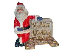 Vtg Wood World Santa Sign Dealers Merchant Sign Carved Collectibles USA picture