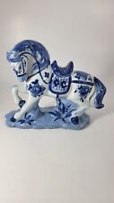 Vintage Blue And White Chinoiserie Porcelain Horse with Saddle Statue Amazing picture