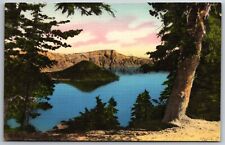 Wizard Lake Llao Rock Mt Thielsen Crater Lake OR c1930s Hand Colored Albertype picture