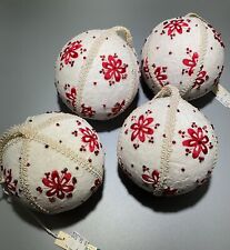 Vintage Floral Balls Christmas Ornaments Red White Midwest Cannon Falls 4pcs picture