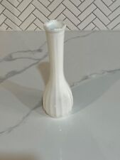 Vintage White Milk Glass Floral Vase Ribbed CLG Co. Embossed Scalloped Edge  8.5 picture