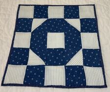 Vintage Patchwork Quilt Table Topper, Nine Patch, Early Calico Prints, Navy Blue picture