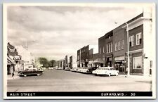 Durand Wisconsin~Main Street Cafe~Rexall Drugstore~1950s Cars RPPC picture