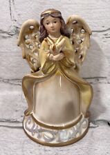 Ceramic Angel Holding Dove Christmas Bell 5.5” Light Green Light Brown Colors picture