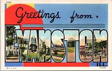 Large Letter Greetings, Evanston, Illinois - 1937 Linen Postcard - Curt Teich picture