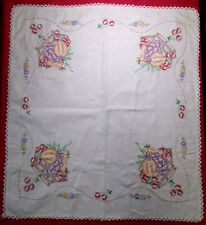 Vintage Card Table  Tablecloth Hand Embroidered picture