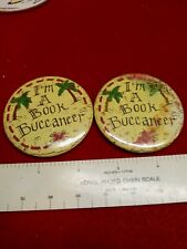 Vintage I'm A Book Buccaneer Pin Back Button Lot of 2 pieces  picture