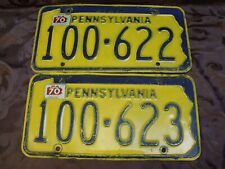 Pair License Plates Tags ~ Pennsylvania PA ~ 1970 Sequential / Consecutive picture