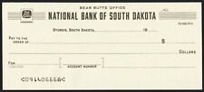Vintage bank check NATIONAL BANK OF SOUTH DAKOTA Bear Butte Office Sturgis nrmt+ picture