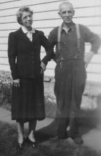 3U Photograph Cute Old Couple Hands On Hips Suspenders 1930-40's  picture