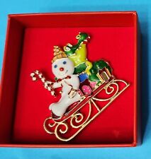 Mr Bingle on Sleigh with Gator New Orleans Christmas Icon Rhinestone Pin Brooch picture