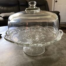 2pc Anchor Hocking Savannah Clear Cake Plate w/ Glass Dome 1960s Bakeware picture