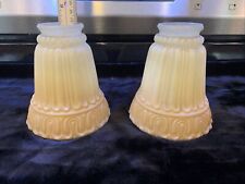 TWO Beautiful Vintage 5 1/2” Tall Butterscotch & Cream Glass Lamp Shades. Unique picture