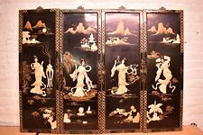 Vintage Asian Lacquer 4 Panels Art Japanese Geishas Mother OF Pearl Chinese ATQ picture