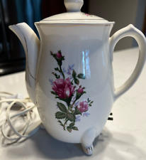 Vintage Moss Rose Porcelain Electric Teapot With Cord Made in Japan WORKS picture