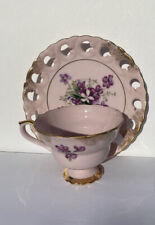 Vtg Beautiful Pink Fine China Cup&Saucer- Gold Trim, Purple Flowers- 3186,Unique picture