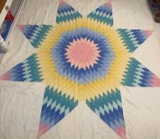 Vintage VIBRANT BRIGHT Vintage Lone Star Hand Stitched Quilt Gingham 78” X  74” picture