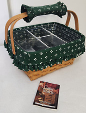 Longaberger 2001 Sewing Notions Basket+Heritage Green Liner+Gripper+2 pc Prot. picture