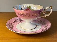 Antique ROYAL HALSEY Very Fine China Footed Tea Cup & Saucer Opalescent Pink picture