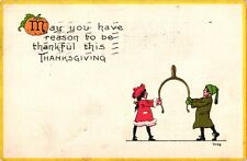 Thanksgiving Greeting Girl Boy Wishbone 1913 Embossed Postcard picture