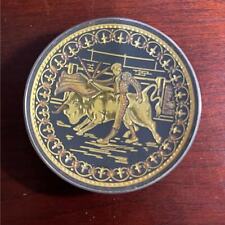 Vintage Bullfighter Damascene Toledo Ware Small Footed Trinket Dish Black & Gold picture