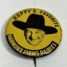 Vintage Rare Label Mania Pinback Button, Hoppy’s Favorite Harmony Farms Dairies picture